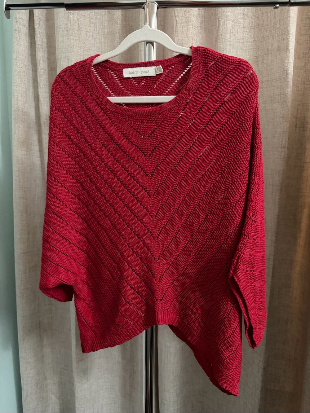 bishop + young Red Open-Knit Poncho Sweater